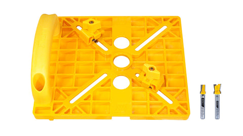 MICROJIG MatchFit Grid Router Guide base mounted on panel for precise grooves.