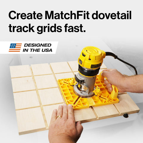 MICROJIG MatchFit Grid Router Guide kit-dovetail-bit creates clean dovetail tracks.