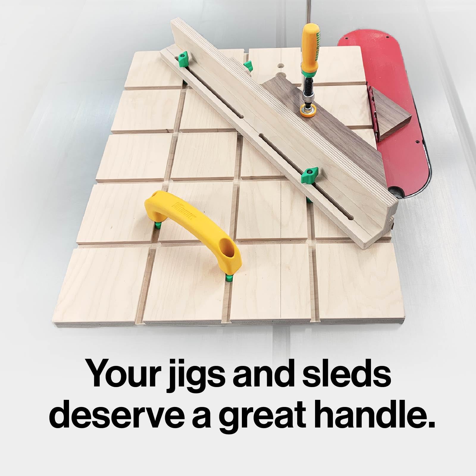 MICROJIG Matchfit Jig Handle ergonomic grip enhances control during setup.