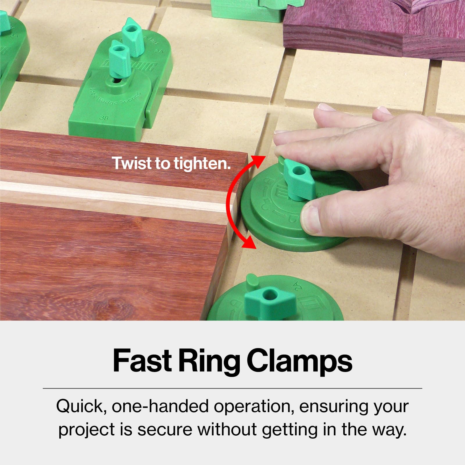 MICROJIG MatchFit edge guides and clamps support fast setup and repeatable workholding.