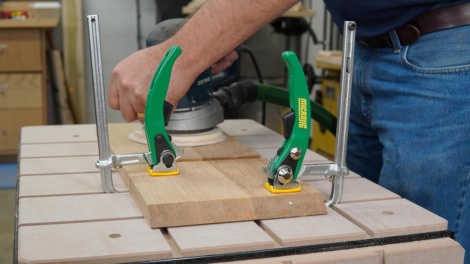 MicroJig MatchFit quick-release trigger enables rapid clamping adjustments.