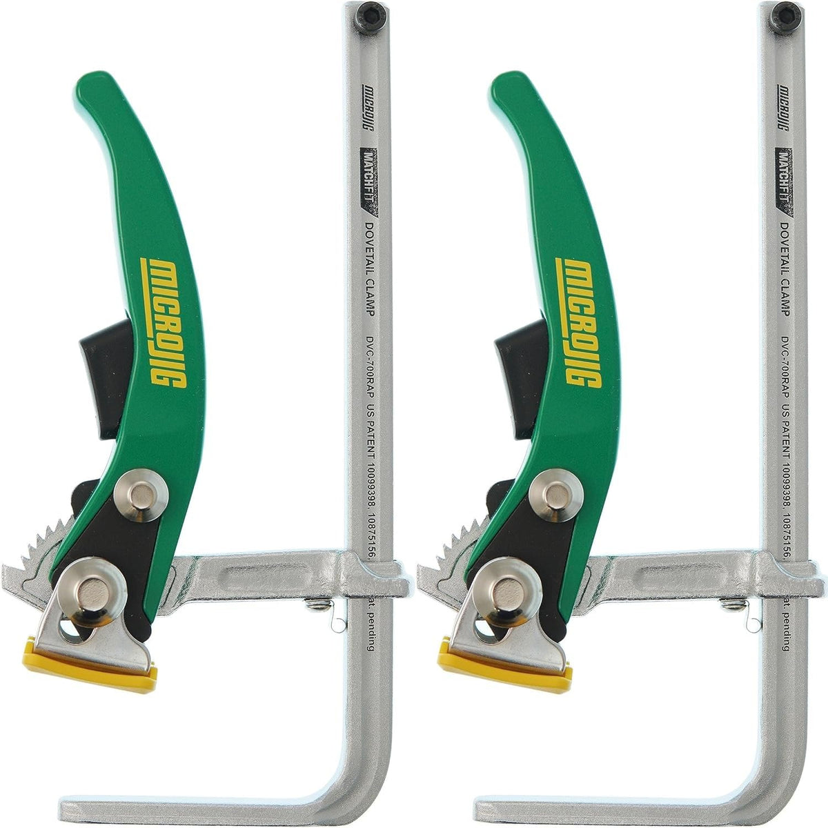 MicroJig MatchFit ratchet clamp securing a workpiece with precise alignment.