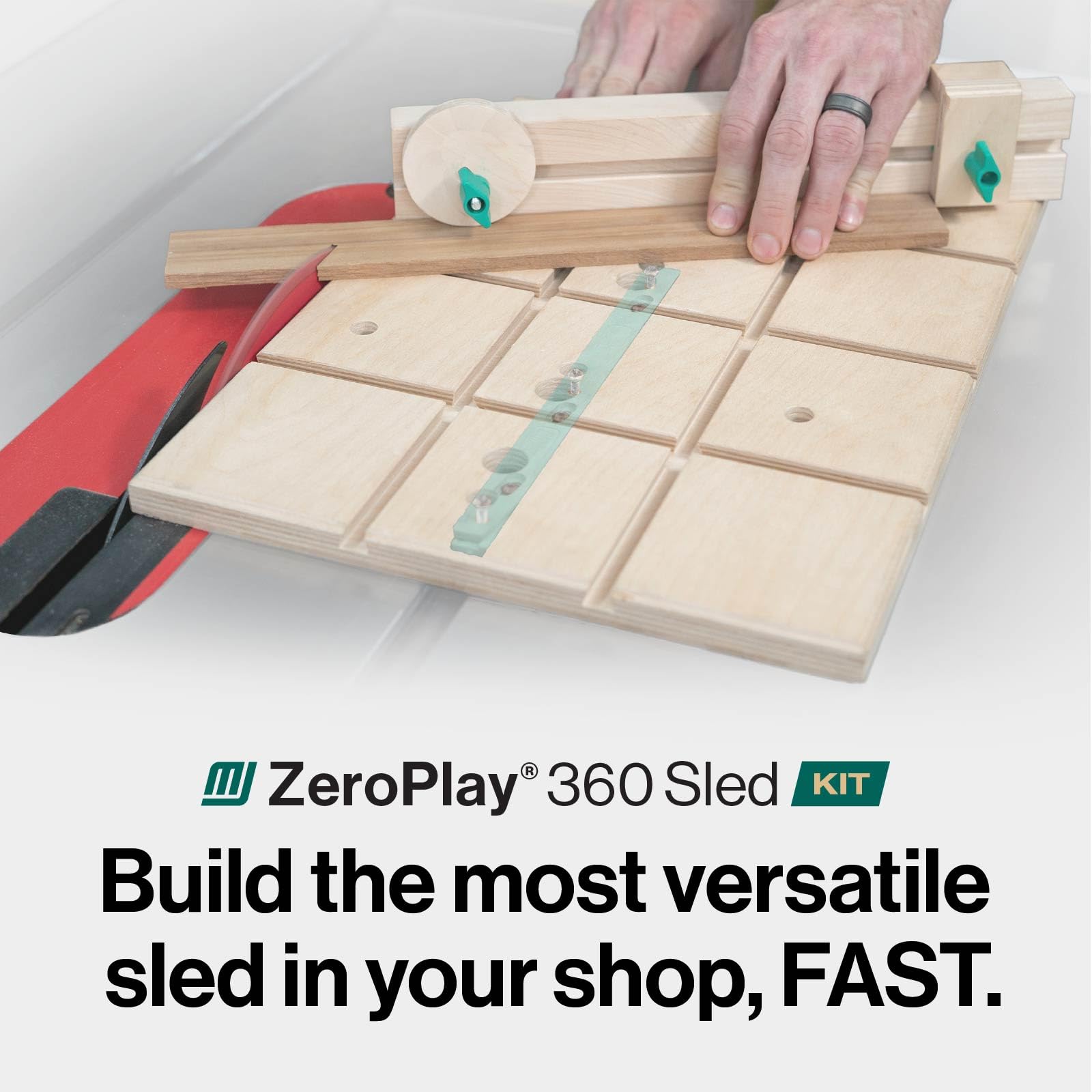 MICROJIG Zeroplay 360 Sled Kit angle guide aids repeatable bevel cuts.