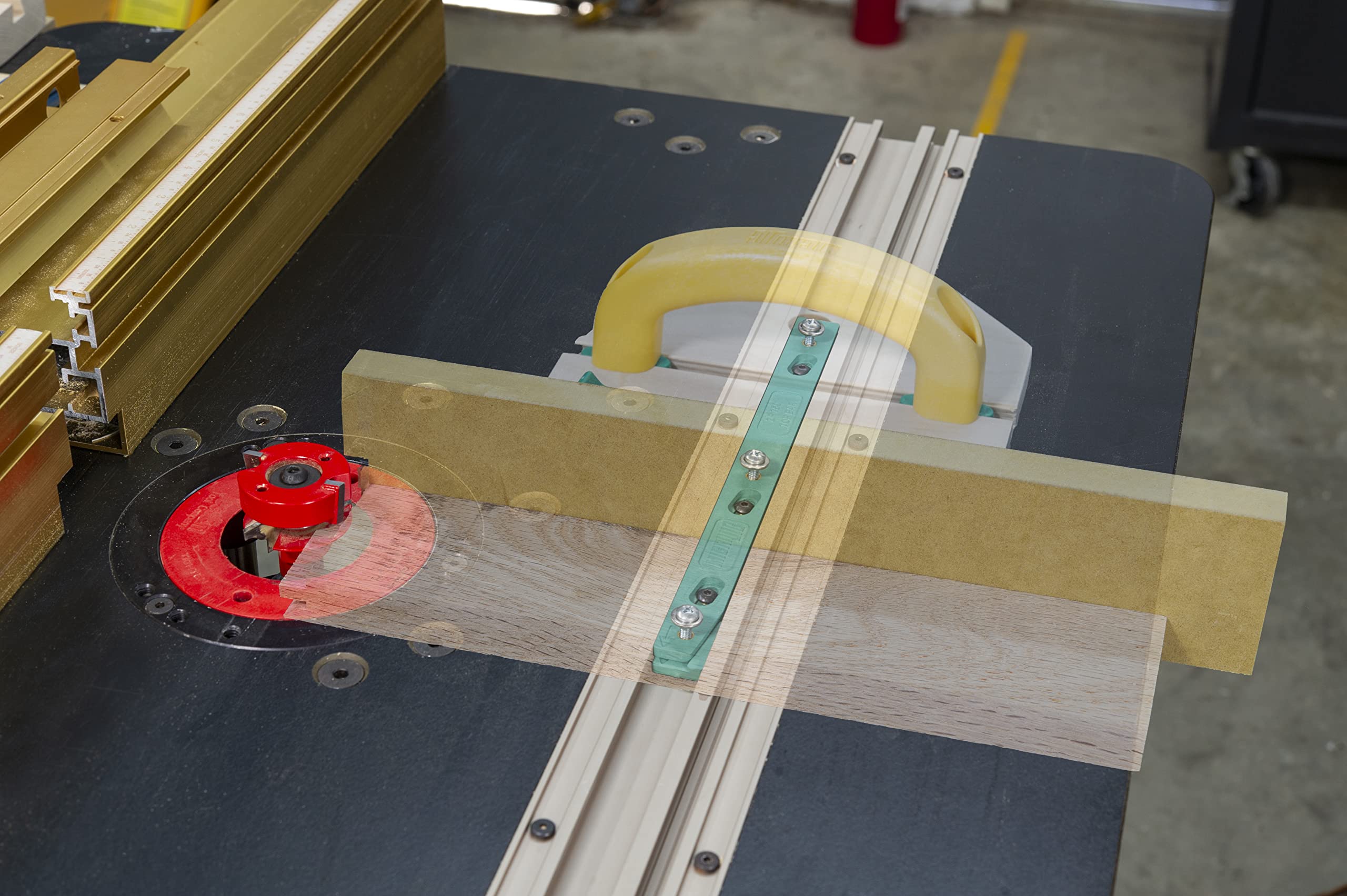 two miter bars and hardware laid out for quick, scalable woodworking setups