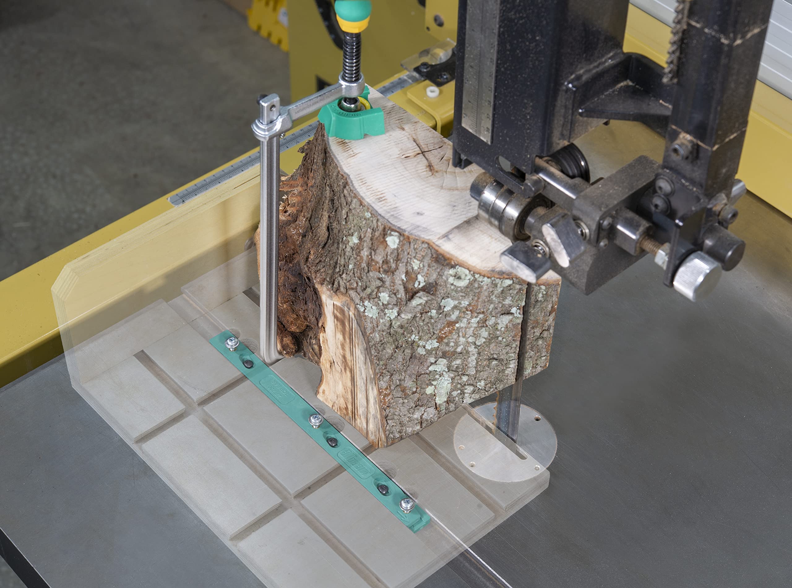pair of zeroplay miter stops securing a long sled for stable, repeatable cuts