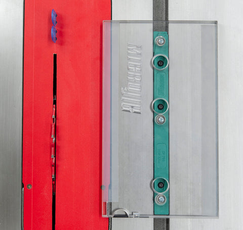 microjig zeroplay miter bars installed in a sled demonstrate top-down installation and square alignment