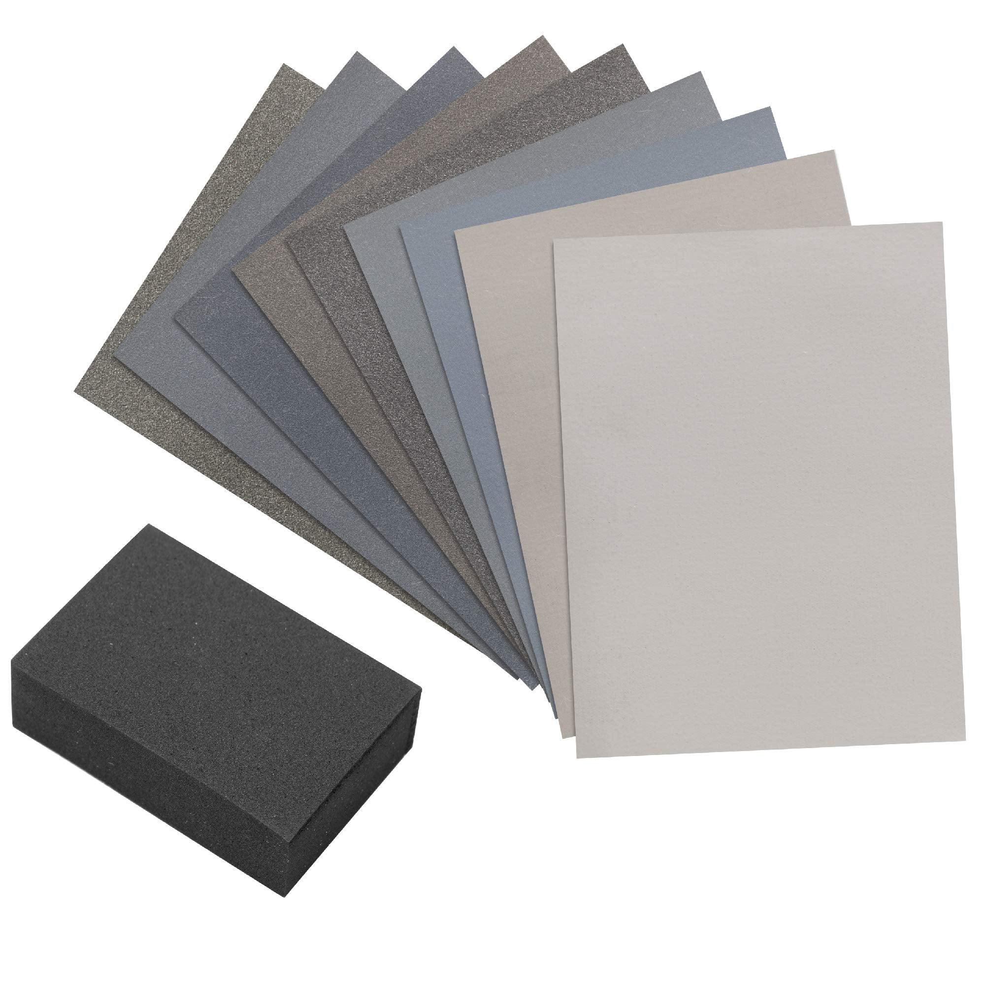 Micro-Mesh kit with nine sheets and foam block for precise wood finishing
