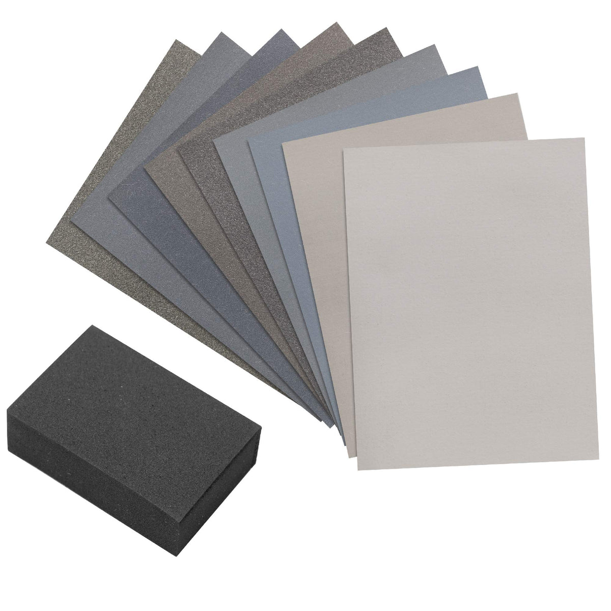 Micro-Mesh kit with nine sheets and foam block for precise wood finishing
