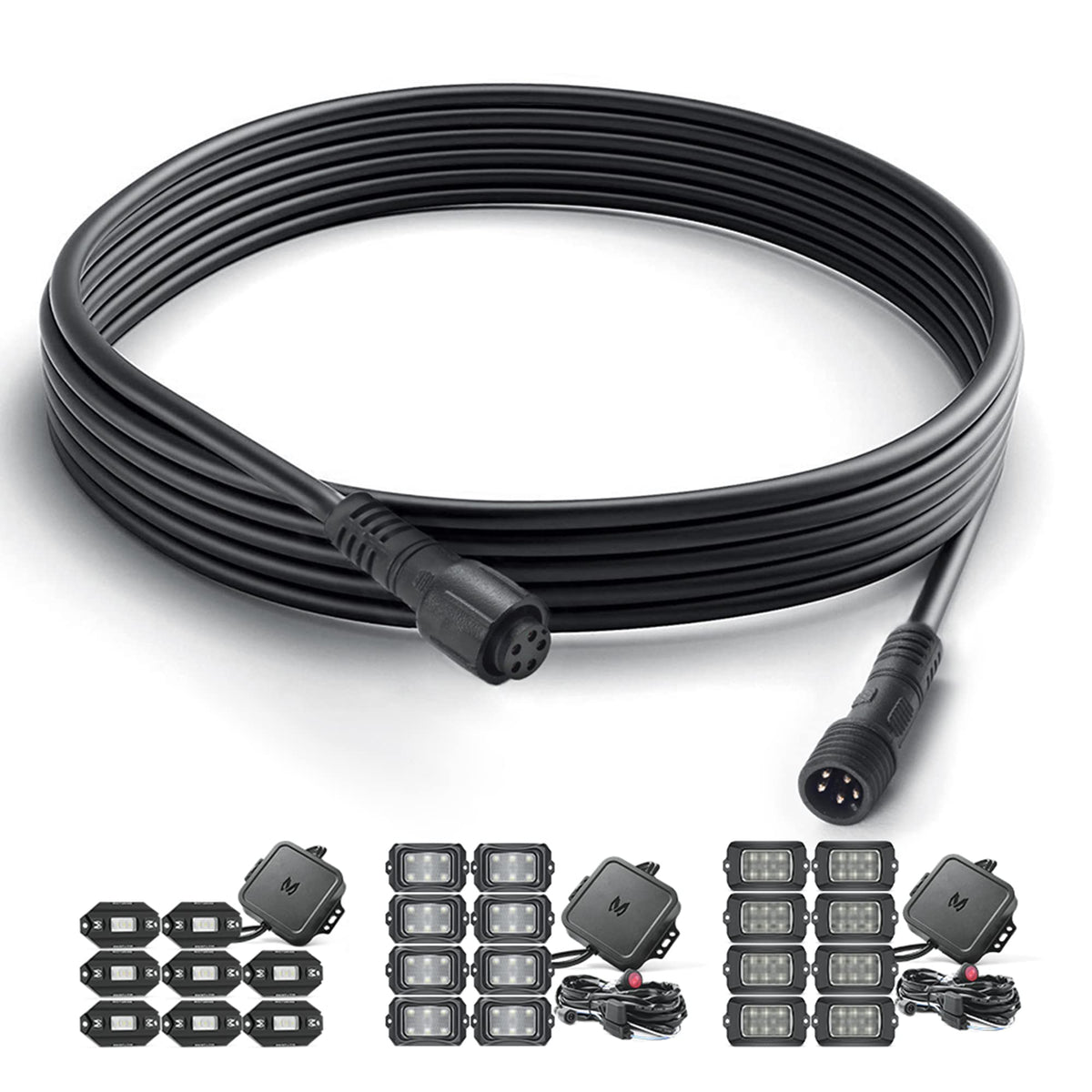 MICTUNING 10ft extension cable extends reach for C1/C2/C4 RGBW rock lights.