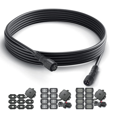 MICTUNING 10ft extension cable extends reach for C1/C2/C4 RGBW rock lights.