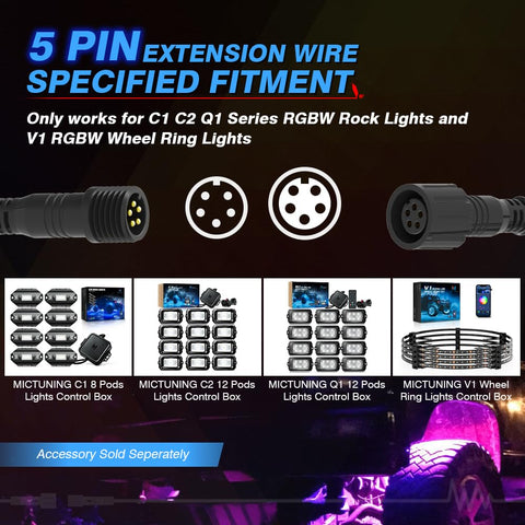MICTUNING 5-pin snap-on connector ensures secure, waterproof connections.
