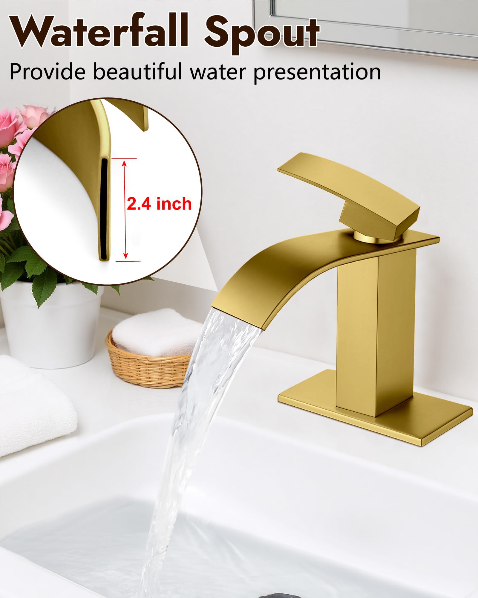 Midanya faucet installed in a single hole for a clean, modern vanity