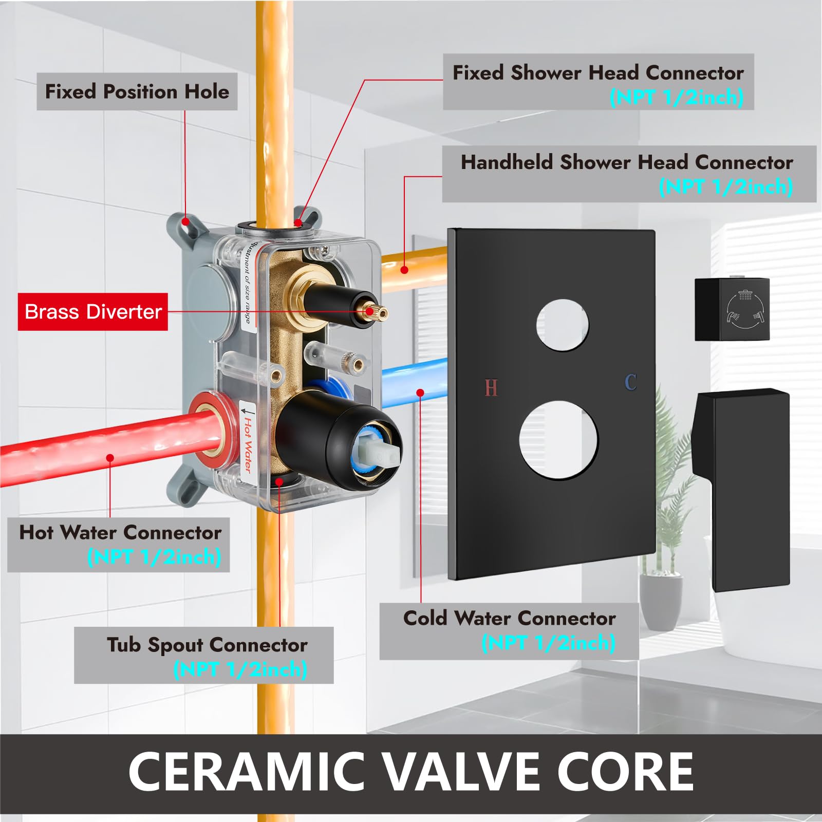 Midanya 8-inch shower arm ensures steady, customizable spray angles