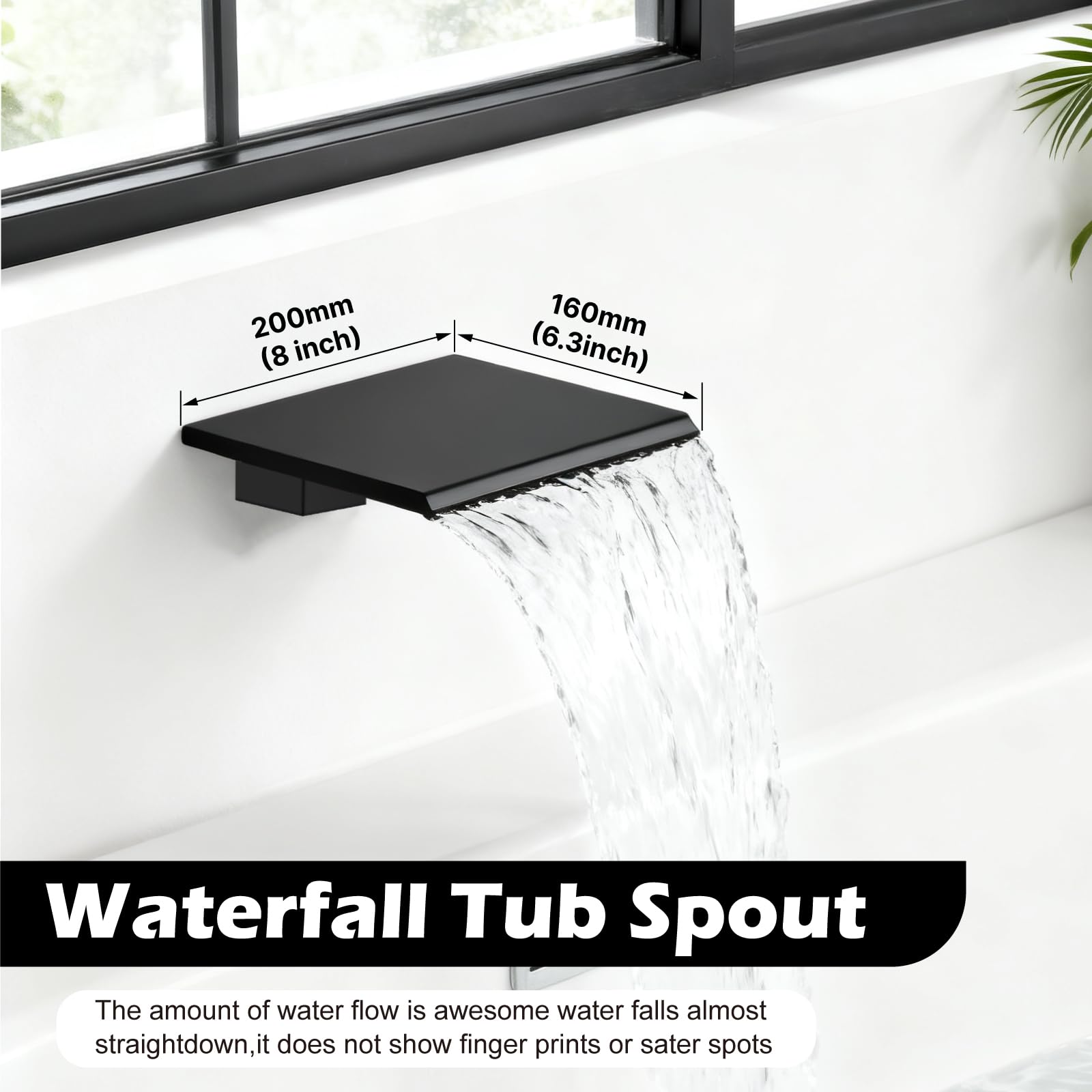 Midanya wide tub spout fills tubs quickly with minimal splashing