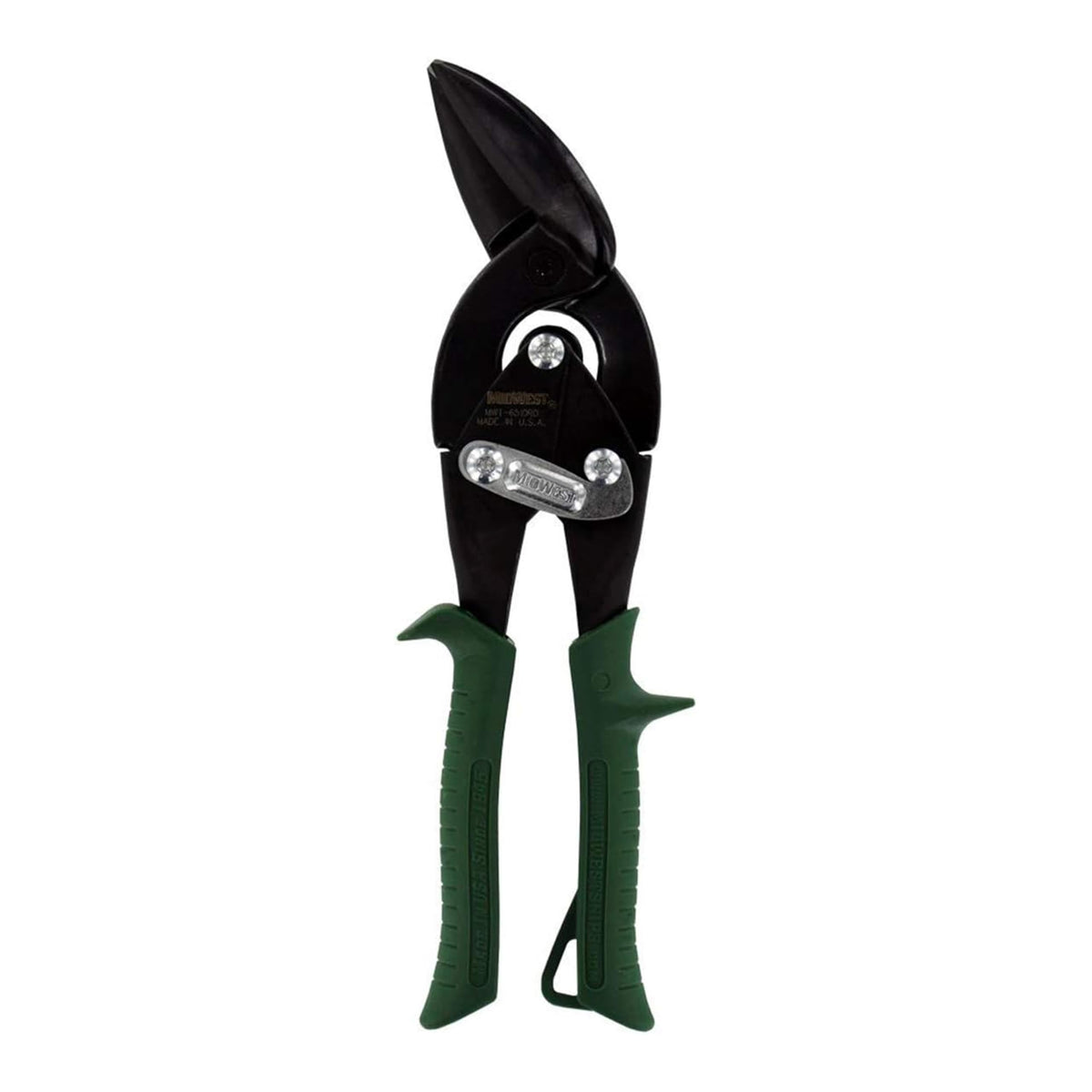 Midwest Snips Blackout right-cut offset aviation snip ready for straight and curved cuts.