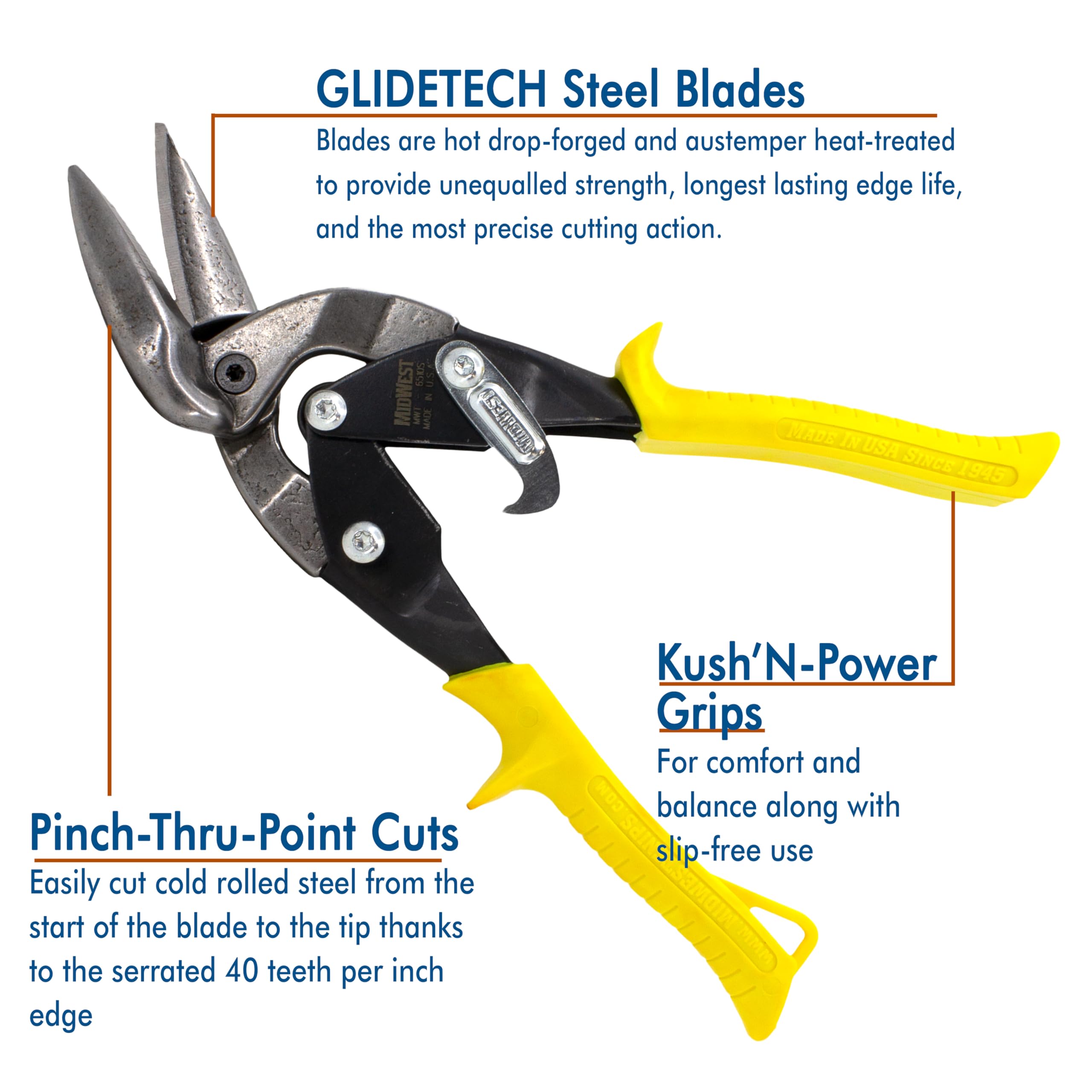 Midwest Snips Glidetech forged blades close-up showing strength and precision.