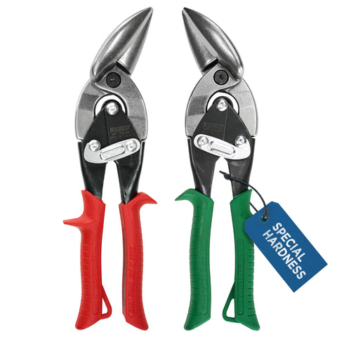 Midwest Snips MWT-SS6510C left offset cut close-up for precise stainless steel trimming.
