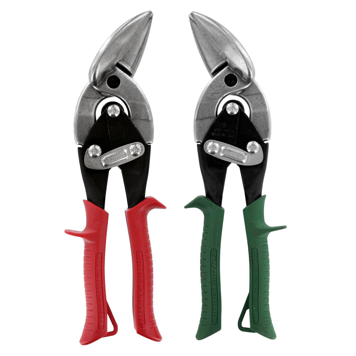Midwest Snips MWT-6510C offset aviation snips for precise left and right curves.