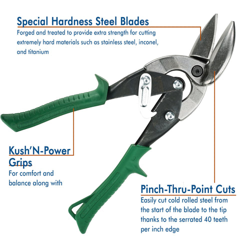 Midwest Snips pinch-through-point design enables precise notch cuts with less effort.
