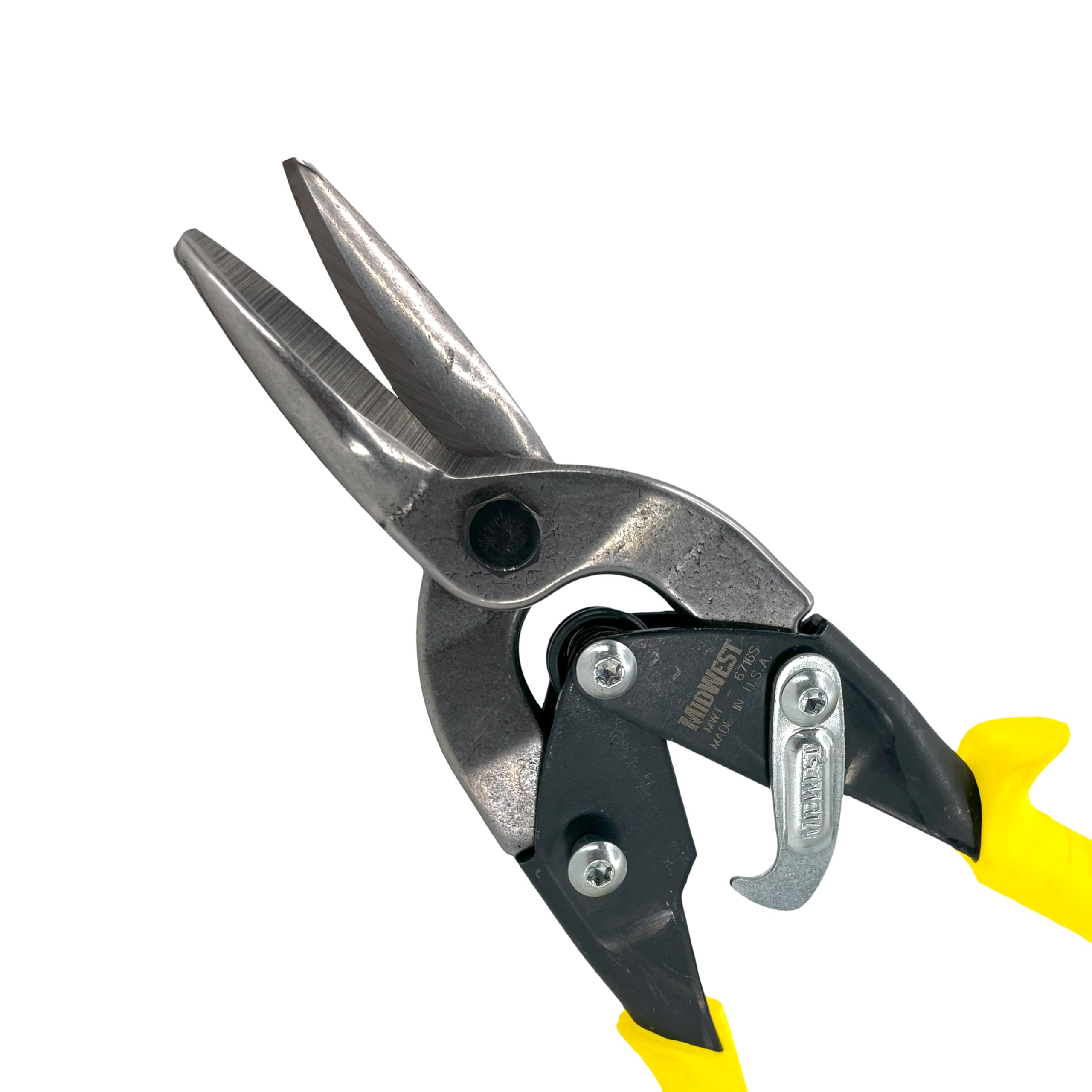 Midwest Snips pinch-thru-point cuts reduce effort for notch cuts in 18-gauge steel.