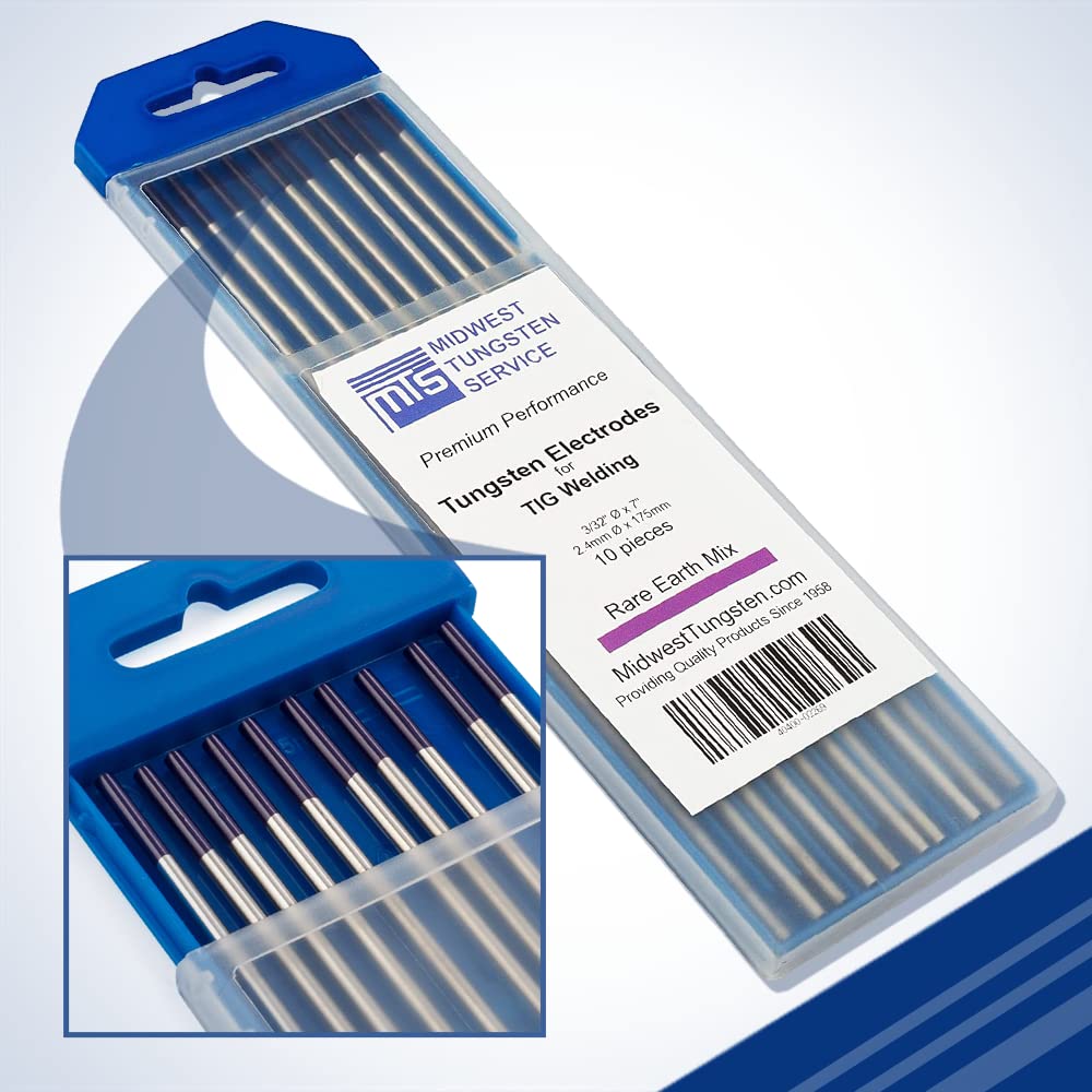 Midwest Tungsten Service TIG electrodes 10-pack purple rare-earth blend front view for consistent welds