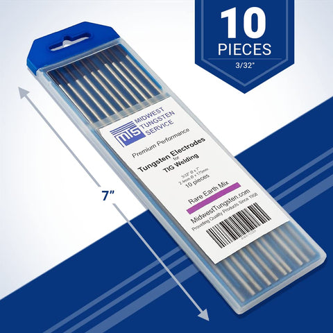 Midwest Tungsten Service 10-pack packaging closeup with labels and safety documentation