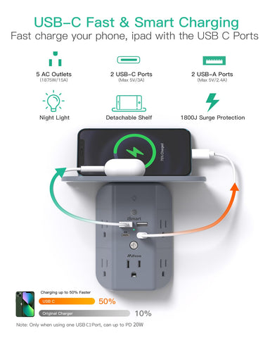 Mifaso PD20W night light provides a soft glow for nighttime charging.
