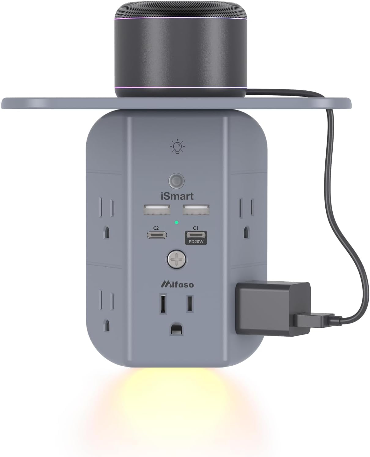 Mifaso PD20W wall outlet extender showing 9-in-1 outlets for clutter-free charging.