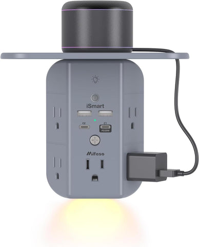 Mifaso PD20W wall outlet extender showing 9-in-1 outlets for clutter-free charging.