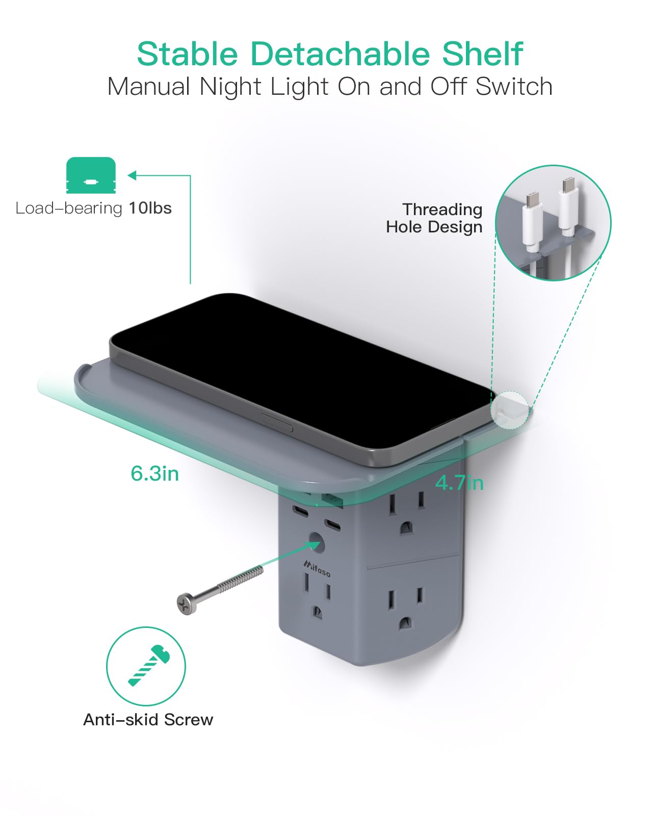 Mifaso PD20W wide side space fits large plugs and adapters.