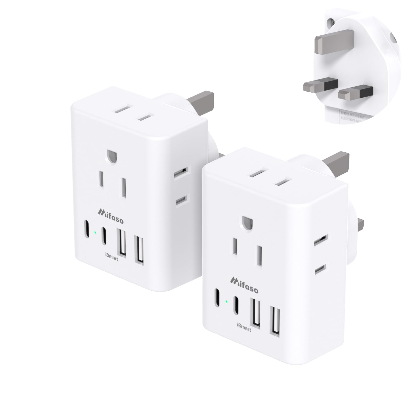 Mifaso US to UK travel adapter with 4 outlets for multi-device charging