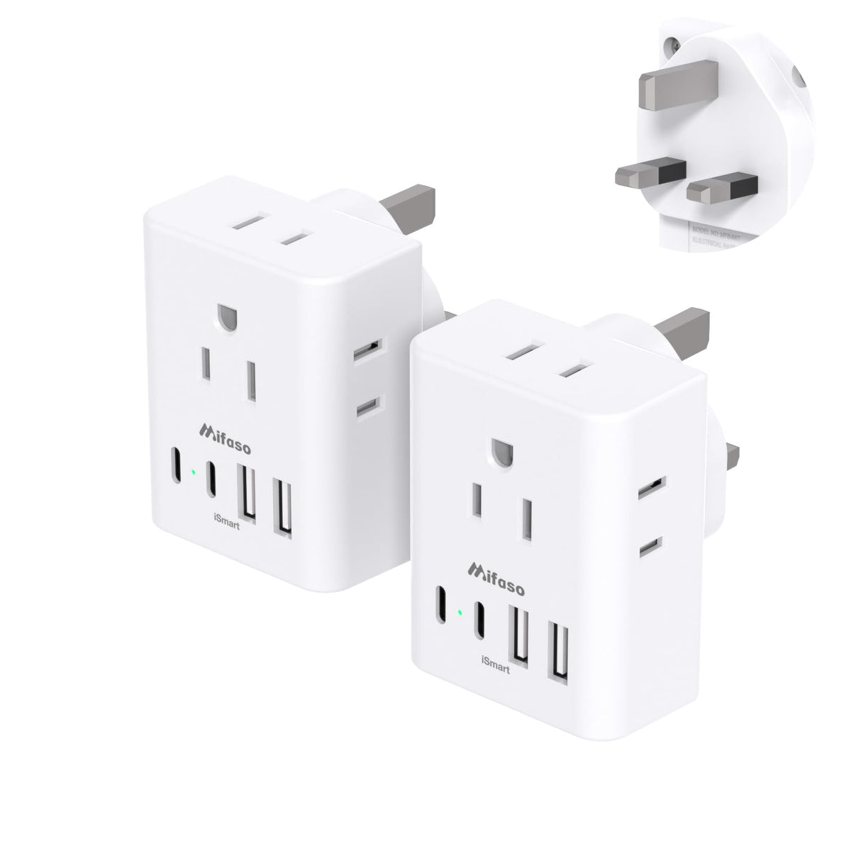 Mifaso US to UK travel adapter with 4 outlets for multi-device charging