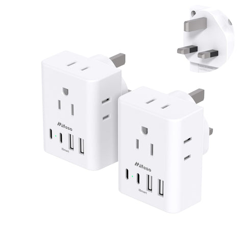 Mifaso US to UK travel adapter with 4 outlets for multi-device charging