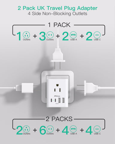 Mifaso USB-C ports on UK travel adapter for modern devices