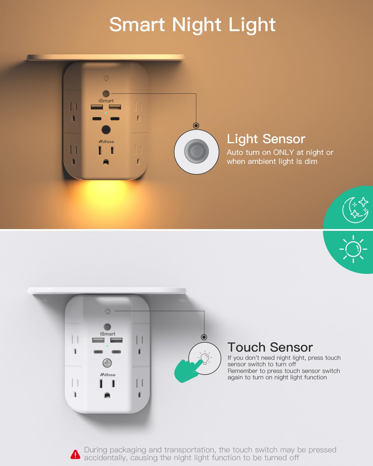 Mifaso night light on demonstrating soft ambient glow for safe night visibility