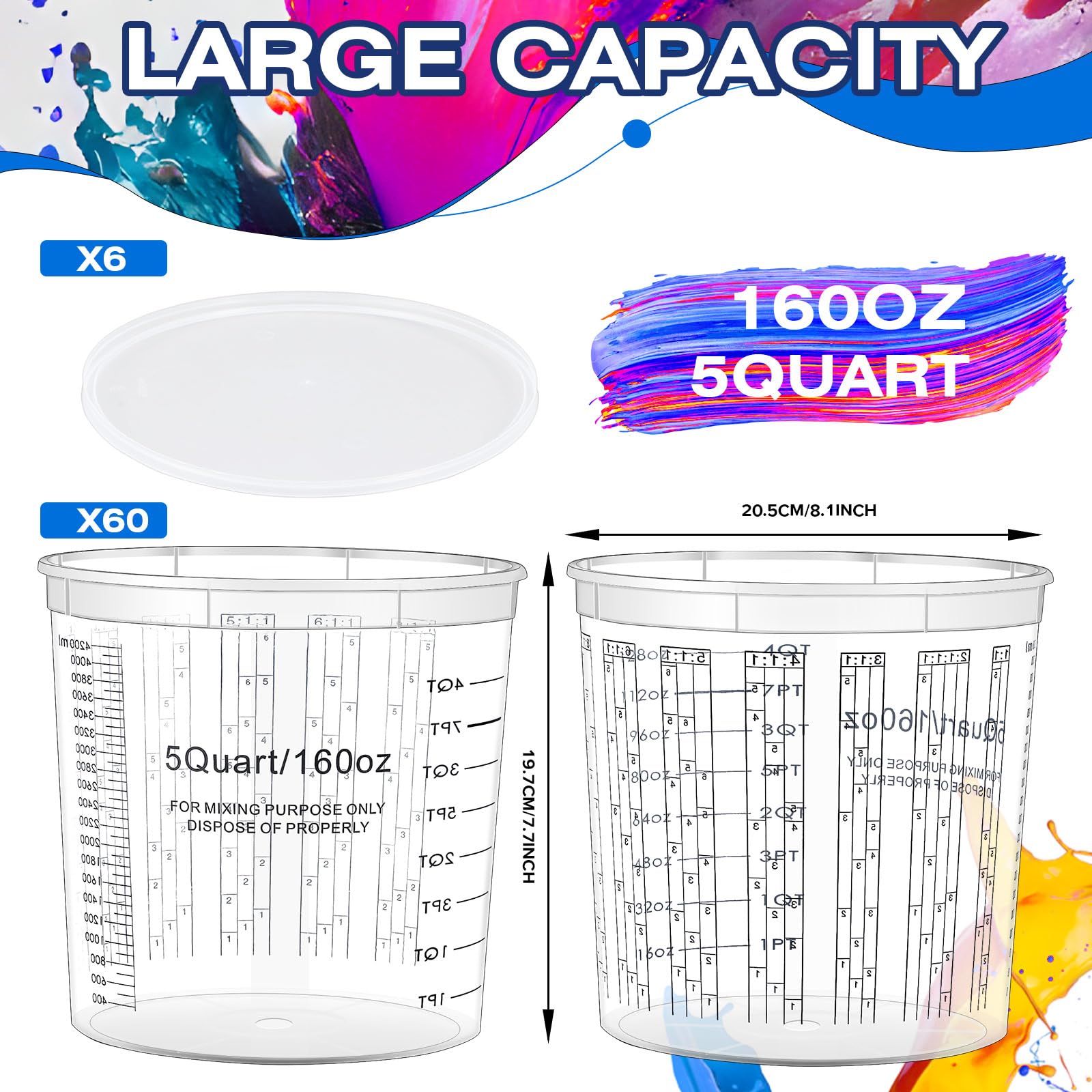 Mifoci clear plastic measuring cups showing resin ratio marks.