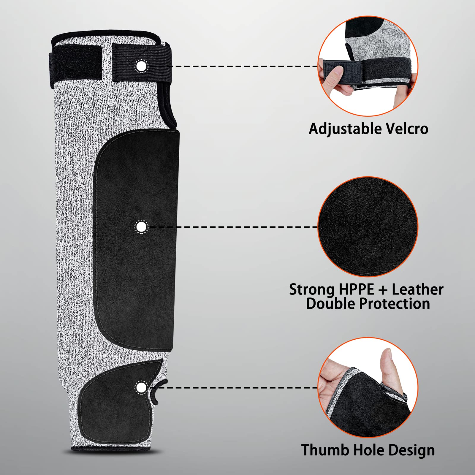 Mig4U cut-resistant sleeve with leather patches, back view, comfortable for long shifts.