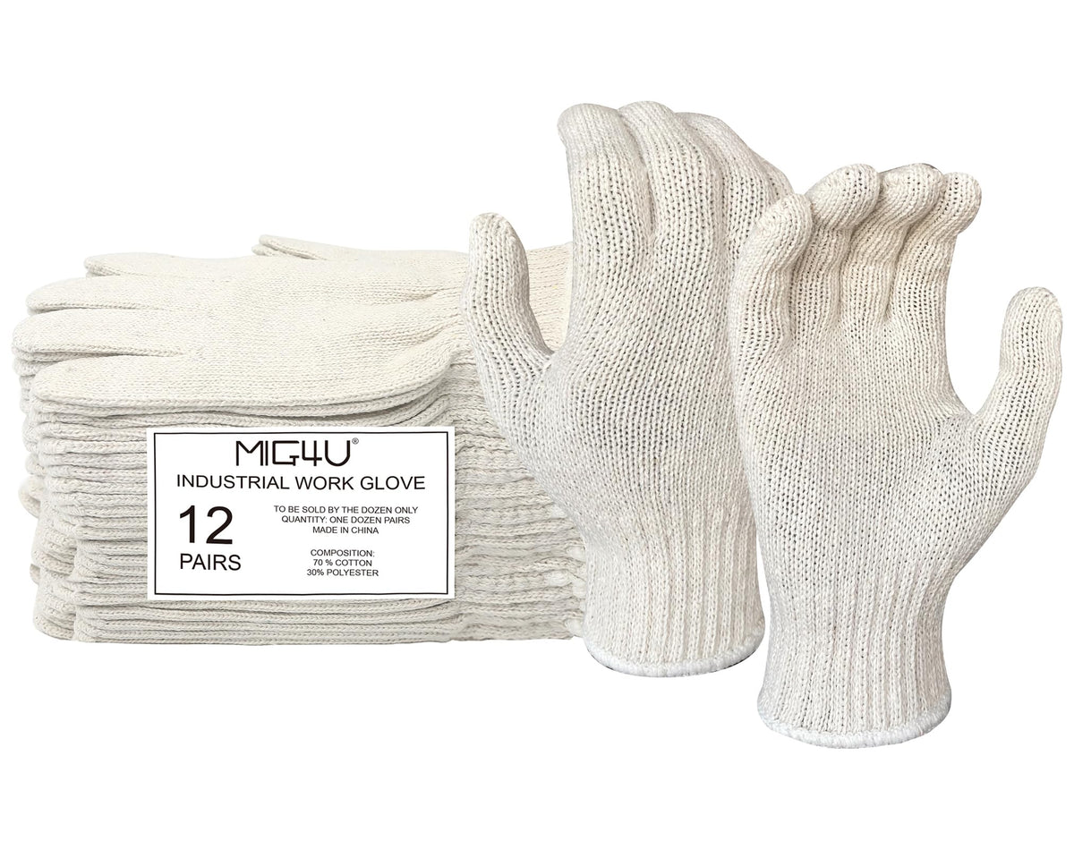 MIG4U 12-pack cotton-knit gloves provide breathable daily protection for work tasks.