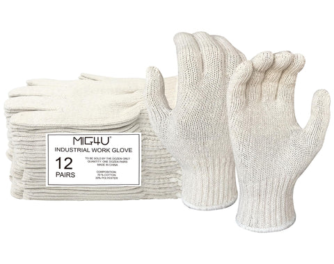 MIG4U 12-pack cotton-knit gloves provide breathable daily protection for work tasks.