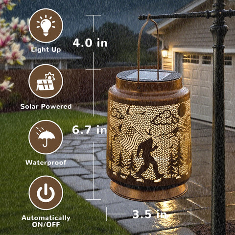 Miggley Bigfoot solar lantern backyard decor enhances nighttime curb appeal.