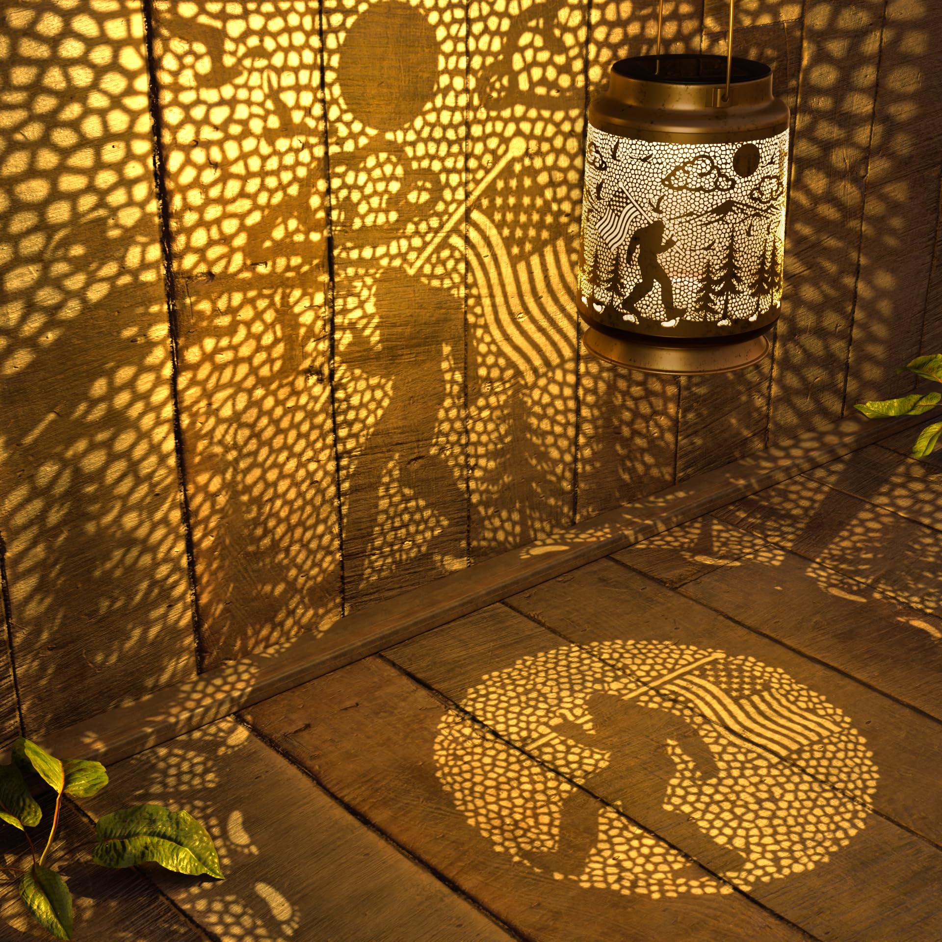Miggley Bigfoot solar lantern on a patio table for cozy outdoor evenings.