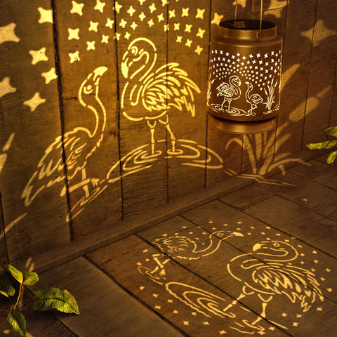 Miggley Flamingo Solar Lantern garden decor enhances nighttime ambience