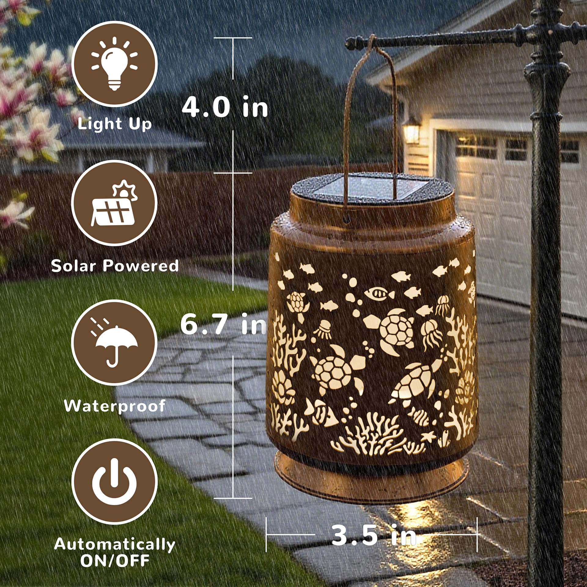 Miggley Sea Turtle Solar Lantern withstands rain and sun for year-round decor
