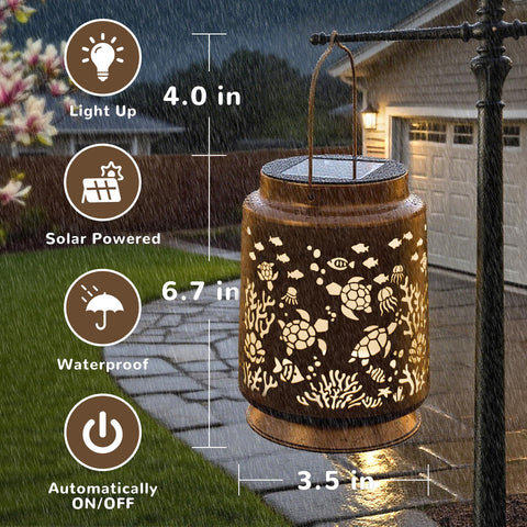 Miggley Sea Turtle Solar Lantern withstands rain and sun for year-round decor