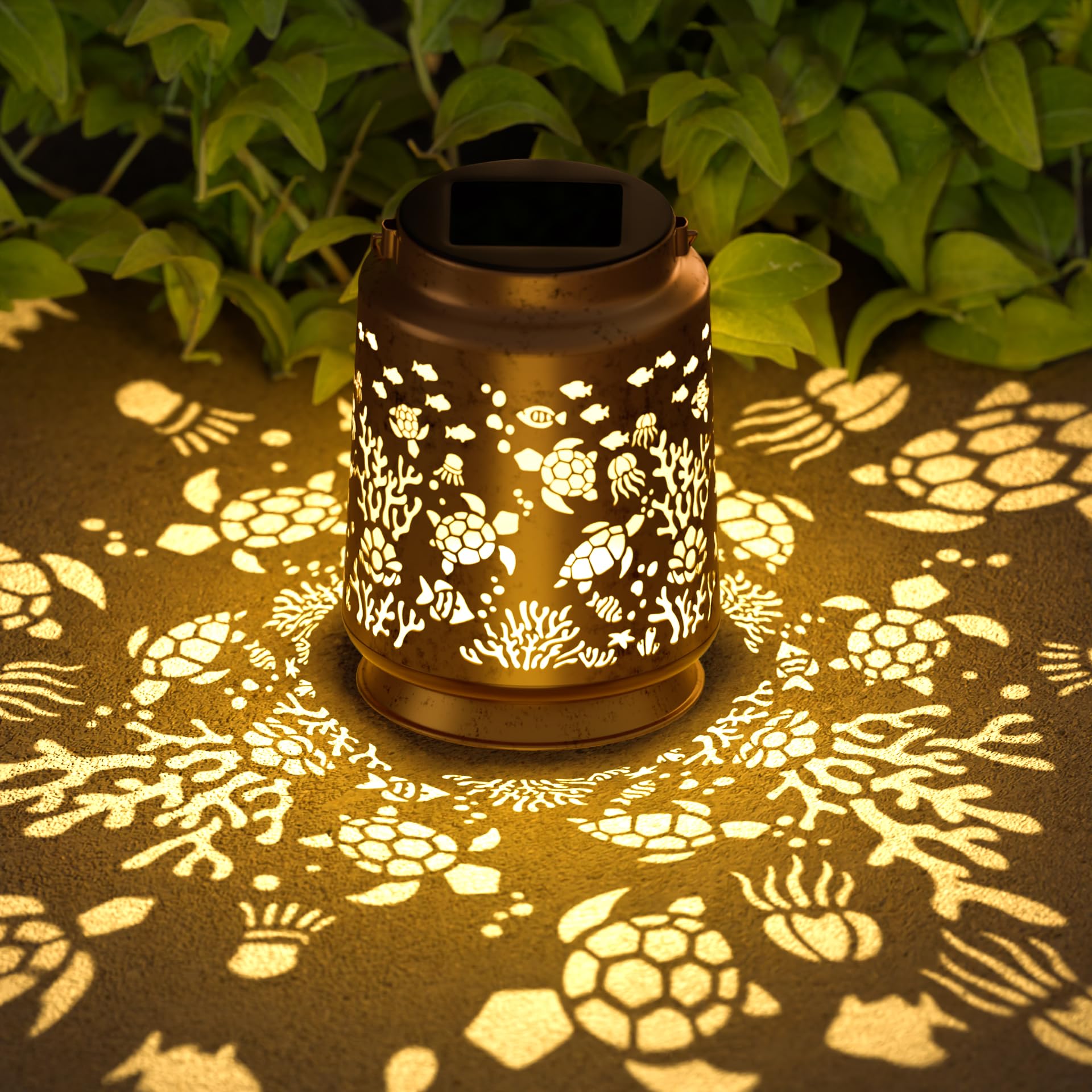 Miggley Sea Turtle Solar Lantern casts warm garden glow after dusk