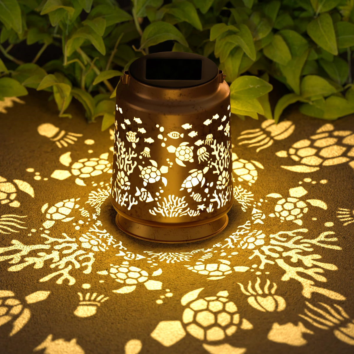 Miggley Sea Turtle Solar Lantern casts warm garden glow after dusk