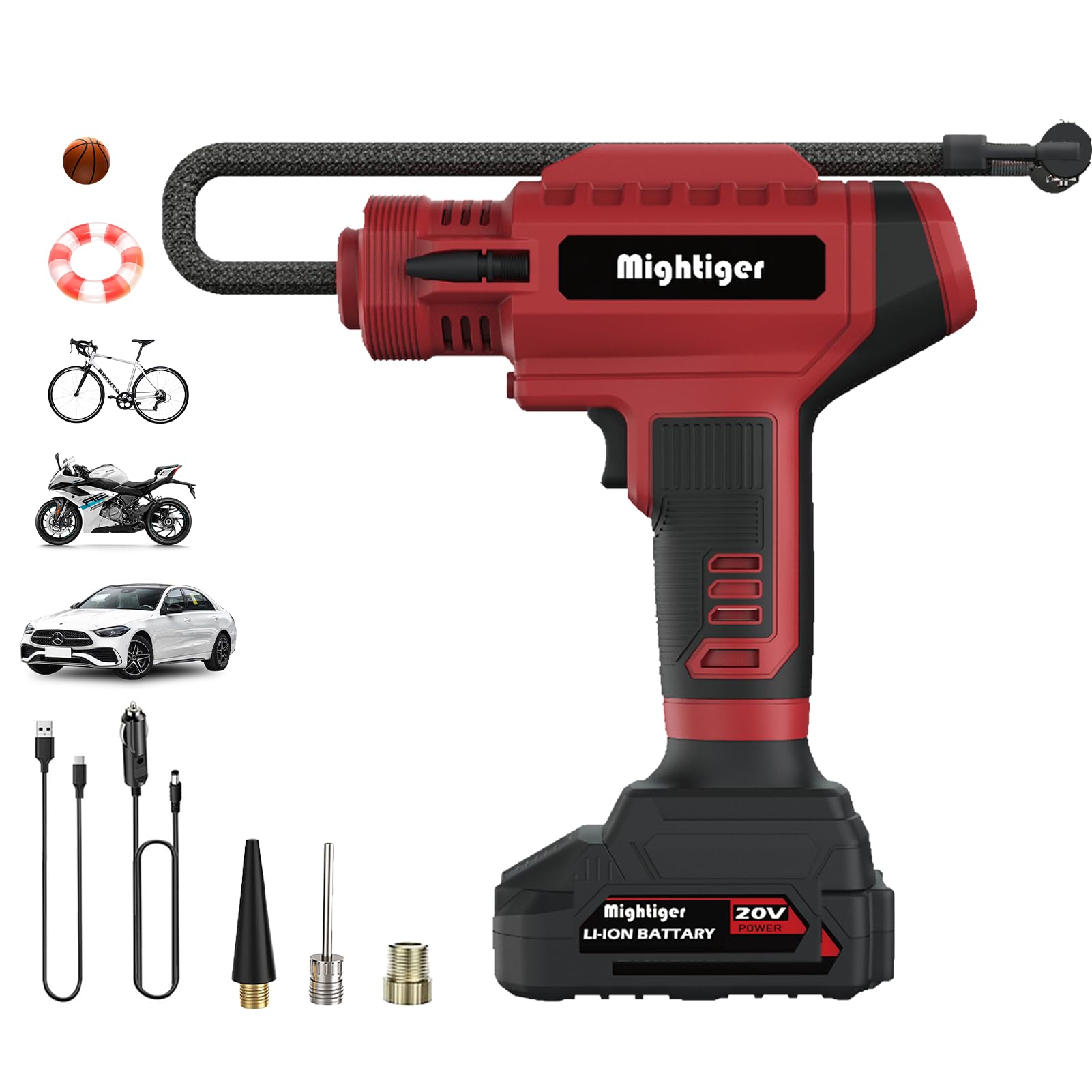 Mightiger tire inflator with 20V battery for cordless roadside inflation