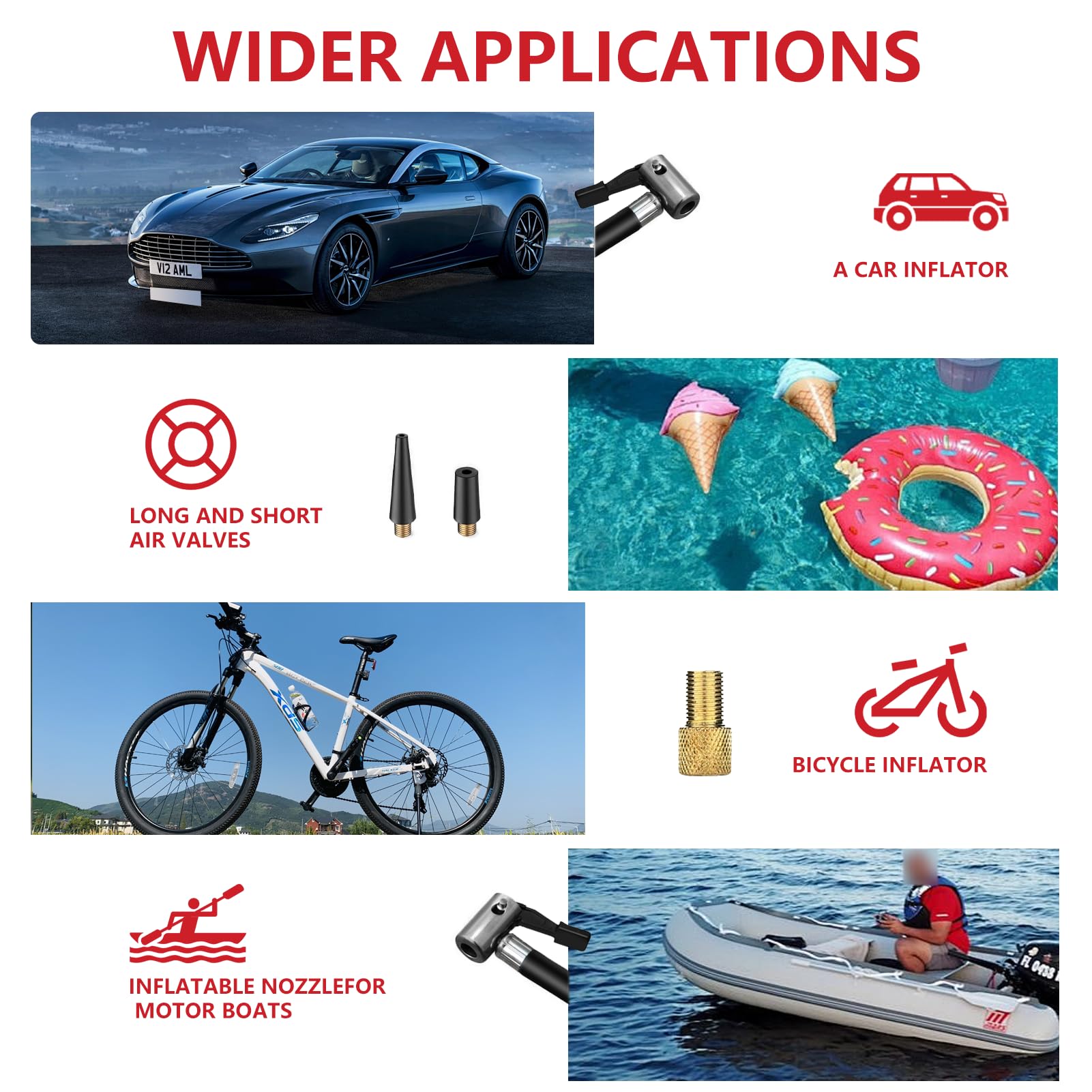 Mightiger tire inflator with three nozzles for easy nozzle changes