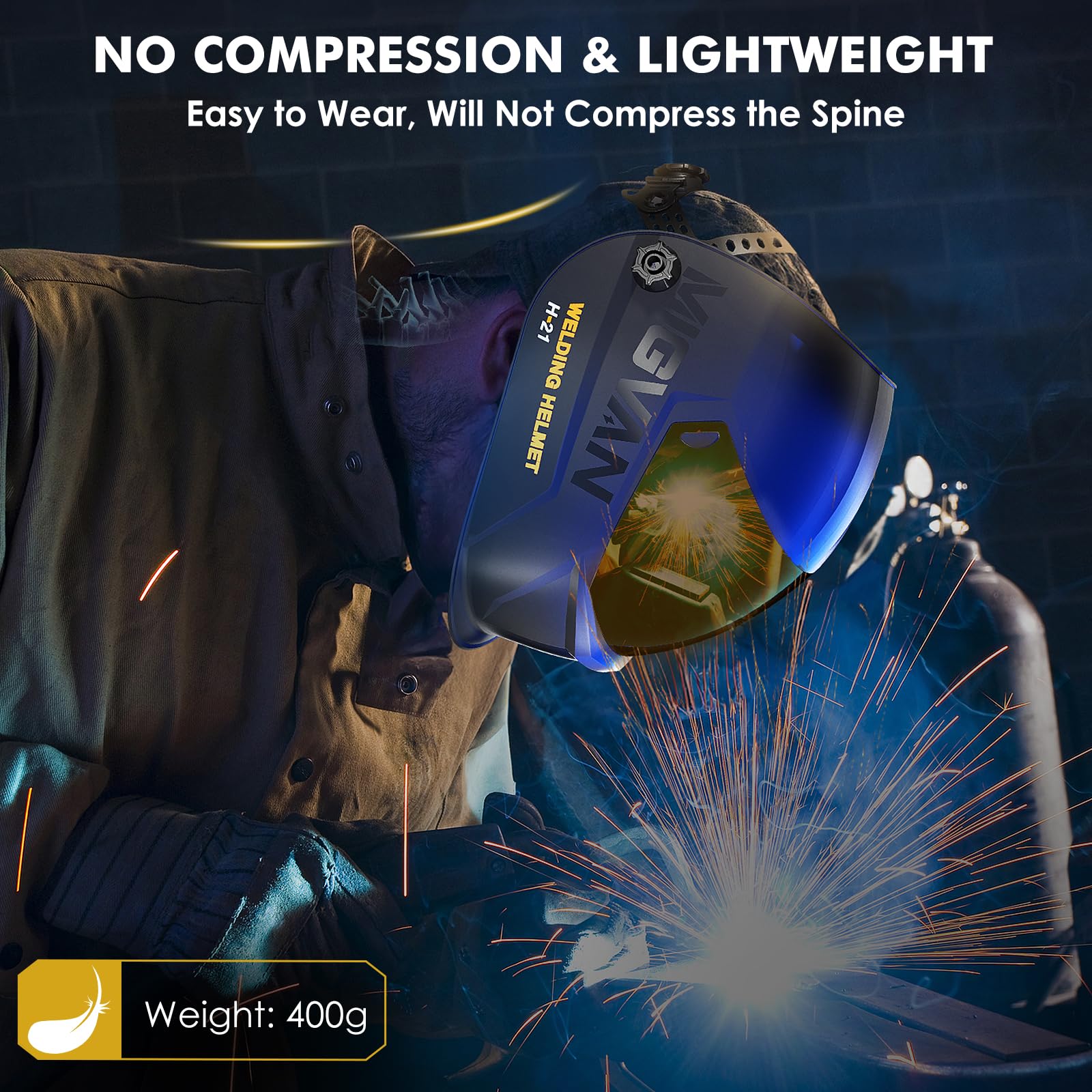 MIGVAN Welding Helmet Ergonomic headgear reduces neck strain.