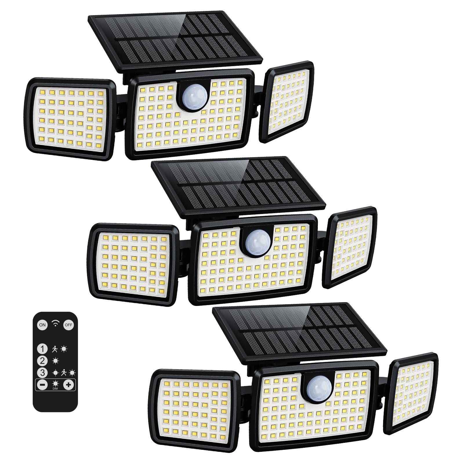 MIHANI 3-head solar motion light illuminates porch at night for security